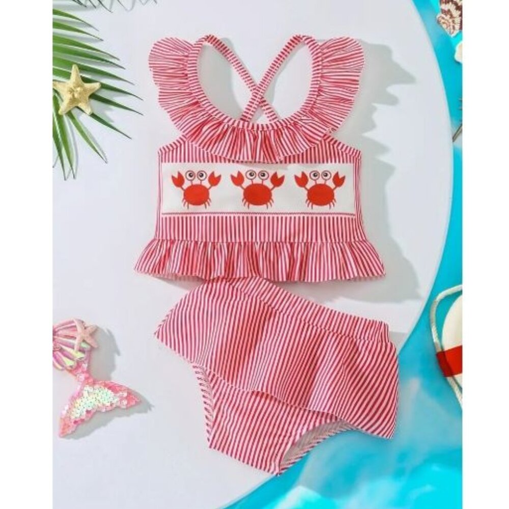 Crab Baby Toddler Girls Ruffle Bikini Swimsuit Bathing Suit